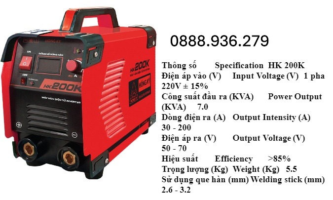 Máy hàn que Hồng Ký HK 200K thiết kế gọn nhẹ