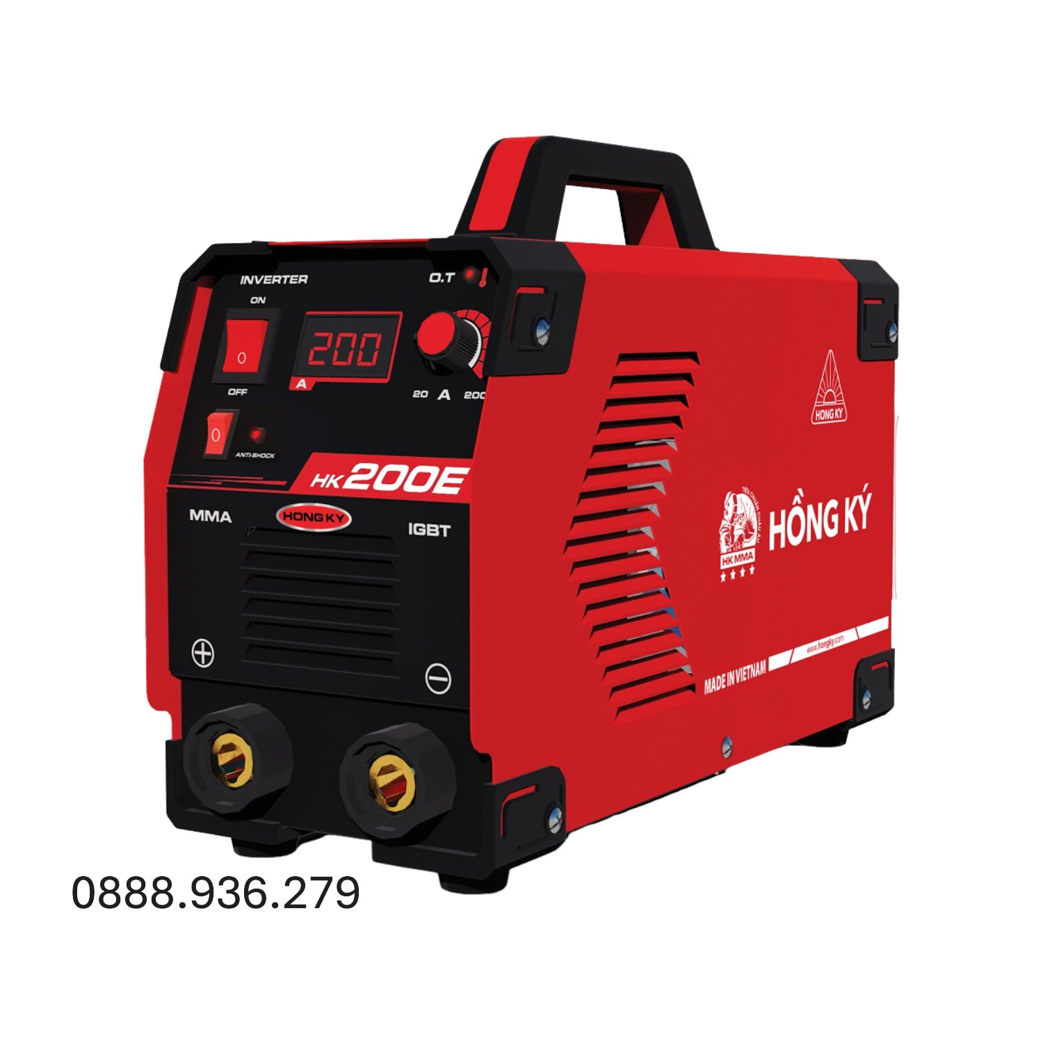 Máy hàn que điện tử Hồng Ký HK 200E – 7 KVA, chu kỳ 60%, que 1.6–3.2mm