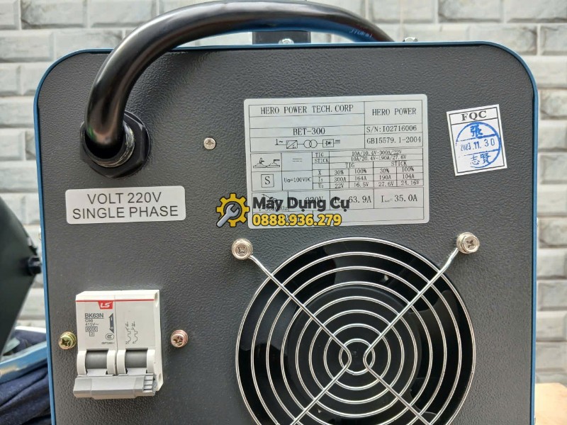 Tem thông số kỹ thuật mặt sau máy hàn Hero BET-300