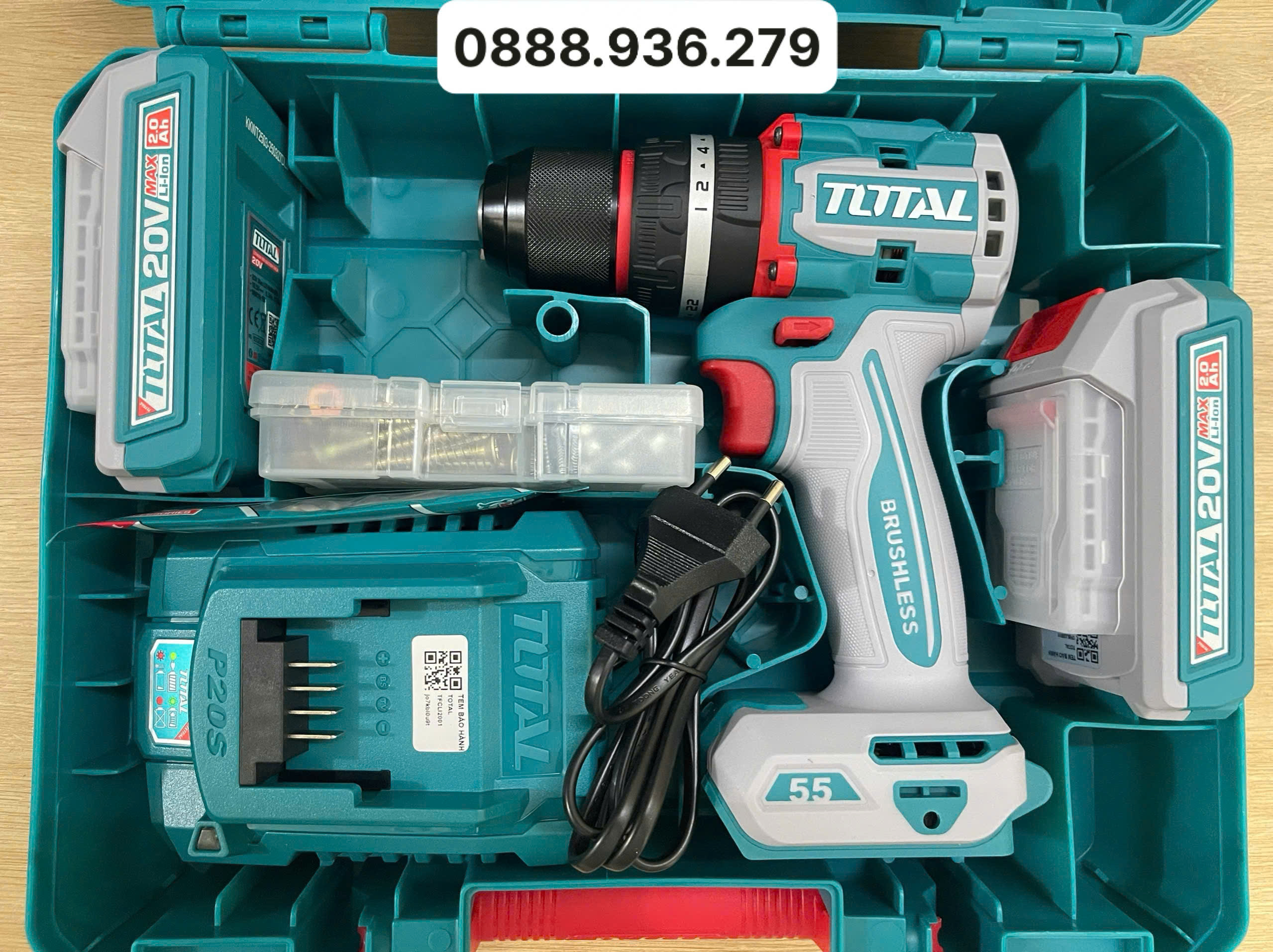 Máy khoan động lực pin 20V Total TIDLI20558 kèm 2 pin 2.0Ah, sạc chính hãng Total