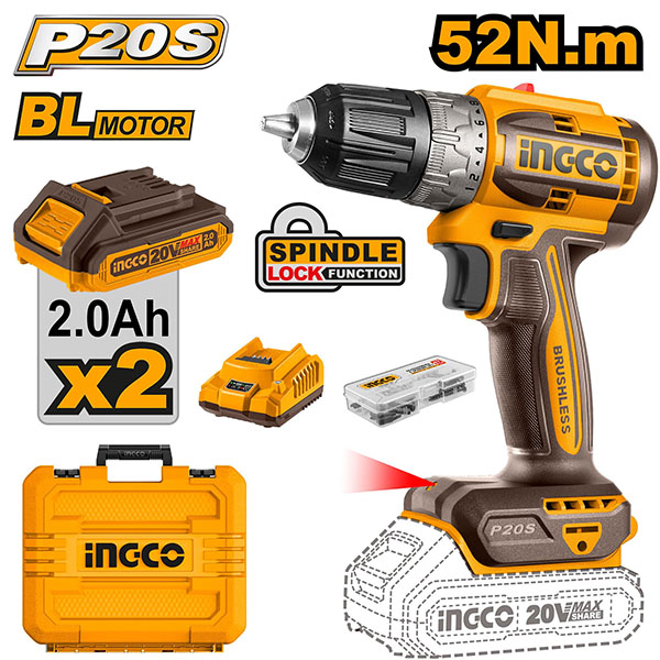 Máy khoan pin 20V INGCO CDLI20453 kèm 2 pin 2.0Ah và sạc