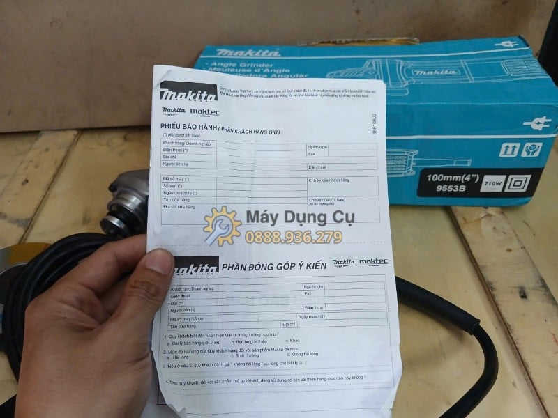 may mai goc makita 9553b giay chung nhan san pham
