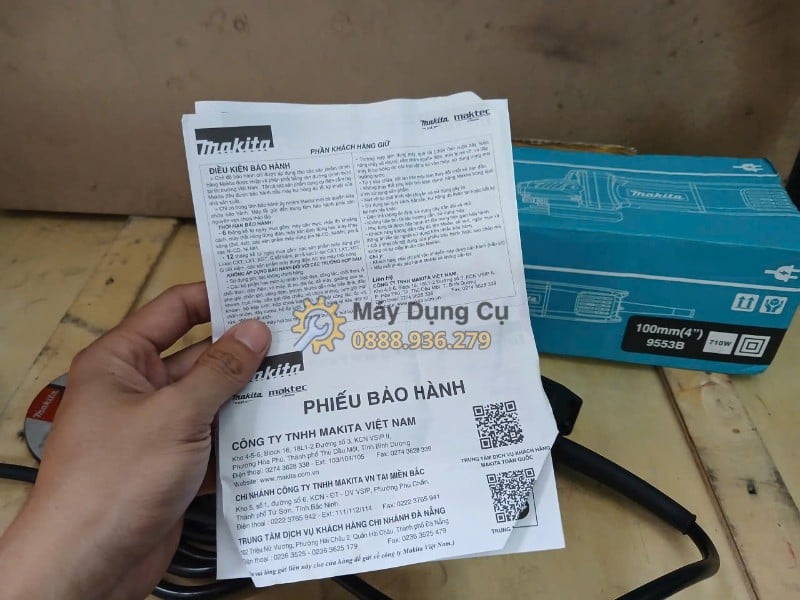 may mai goc makita 9553b phieu bao hanh cam tay