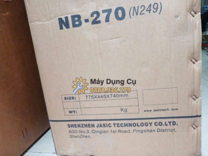 Mã model NB 270 N249 in trên thùng máy Jasic