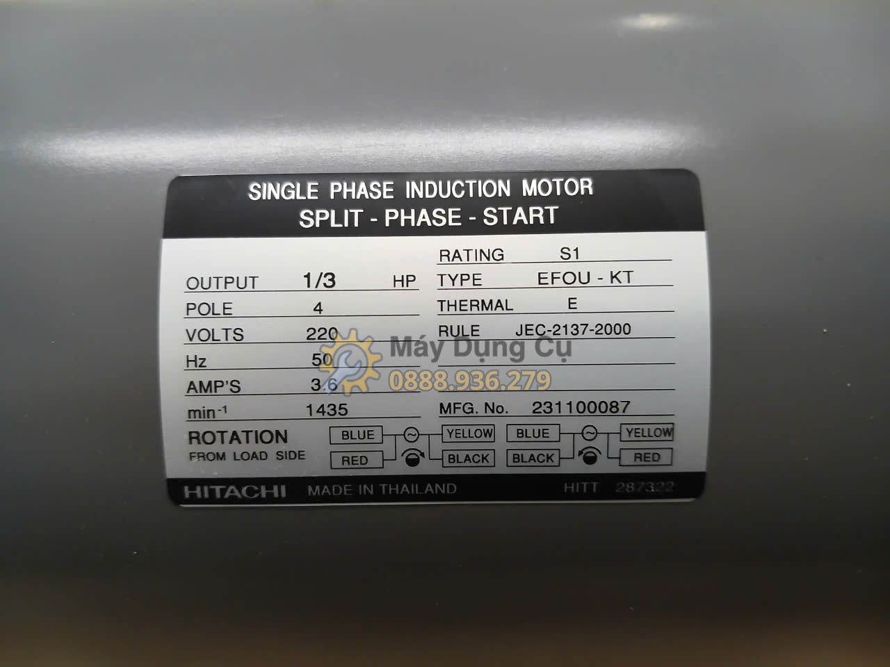 Motor Hitachi 1/3HP 4P dùng điện một pha 220V 50Hz