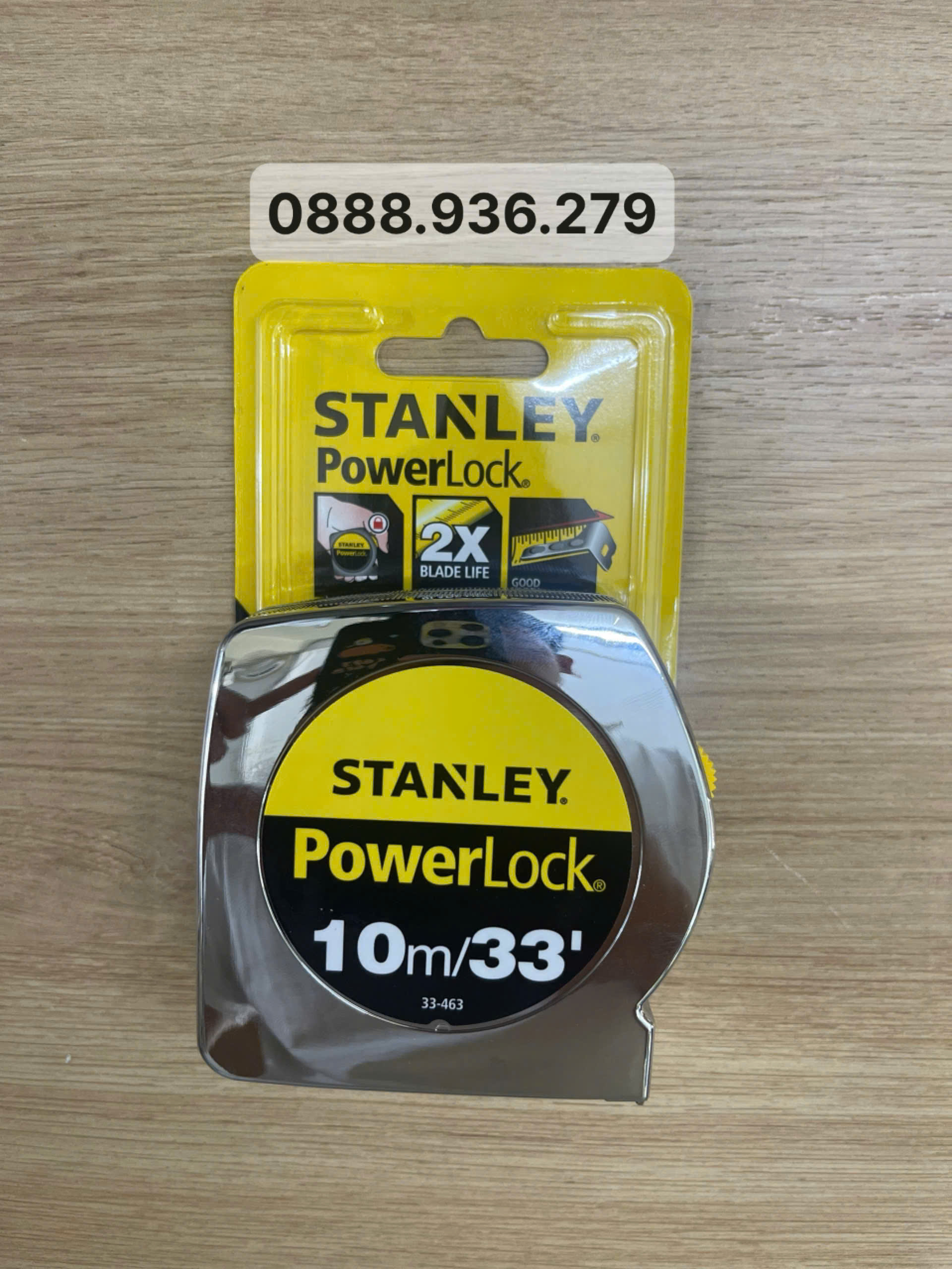 Thước cuộn PowerLock 10m Stanley STHT33463-8 bản 25mm, phủ Mylar, móc Tru-Zero