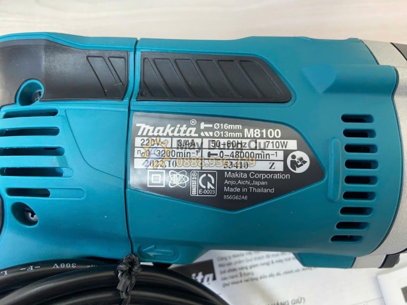 Tem thông số kỹ thuật Makita M8100B