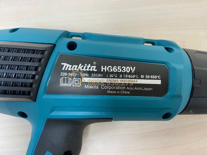 Tem thông số máy thổi hơi nóng Makita HG6530V 2000W