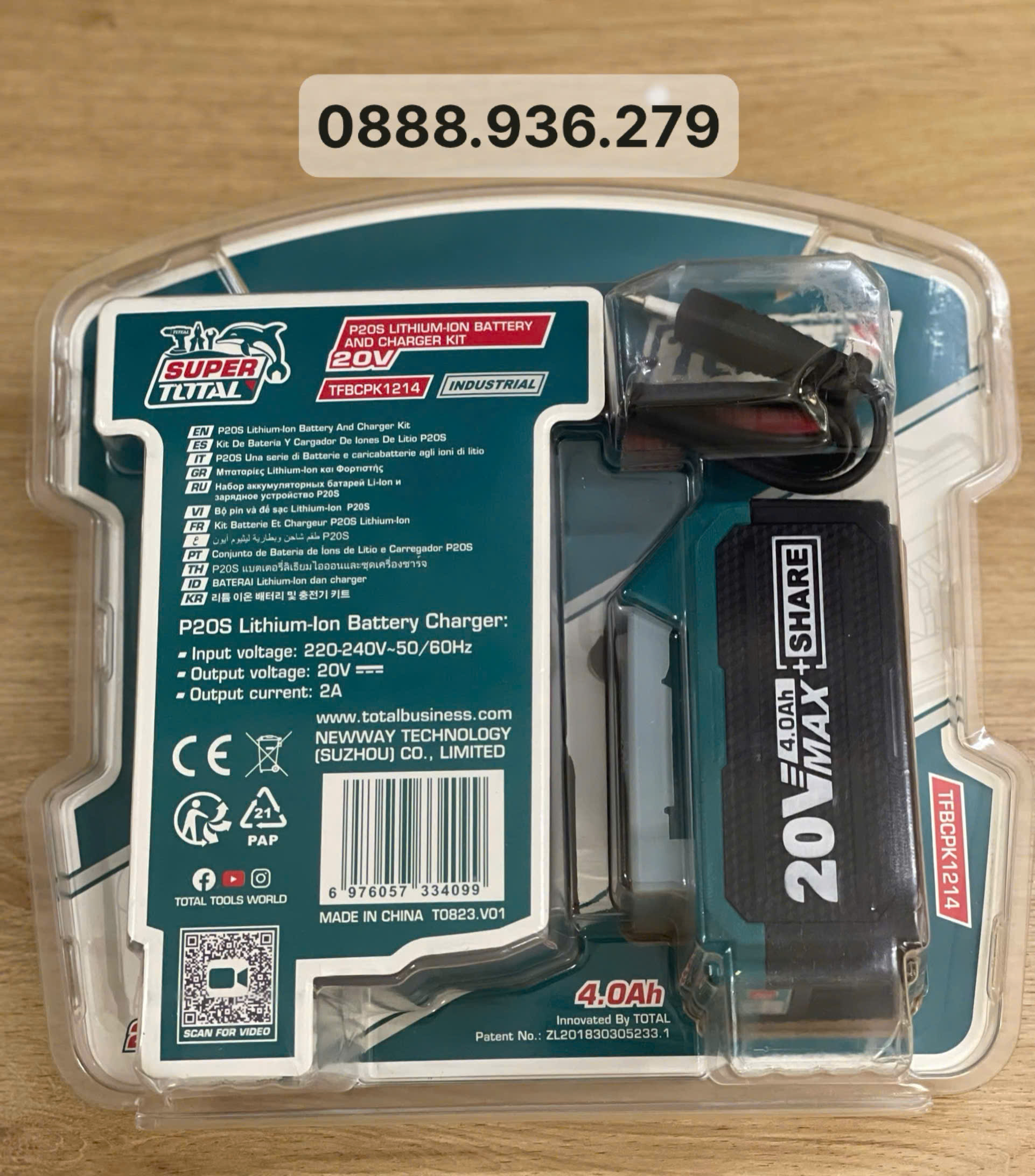 Bộ pin 4.0Ah và sạc nhanh 20V Total TFBCPK1214 chính hãng, pin Lithium-ion dung lượng cao cho hệ sinh thái Total 20V