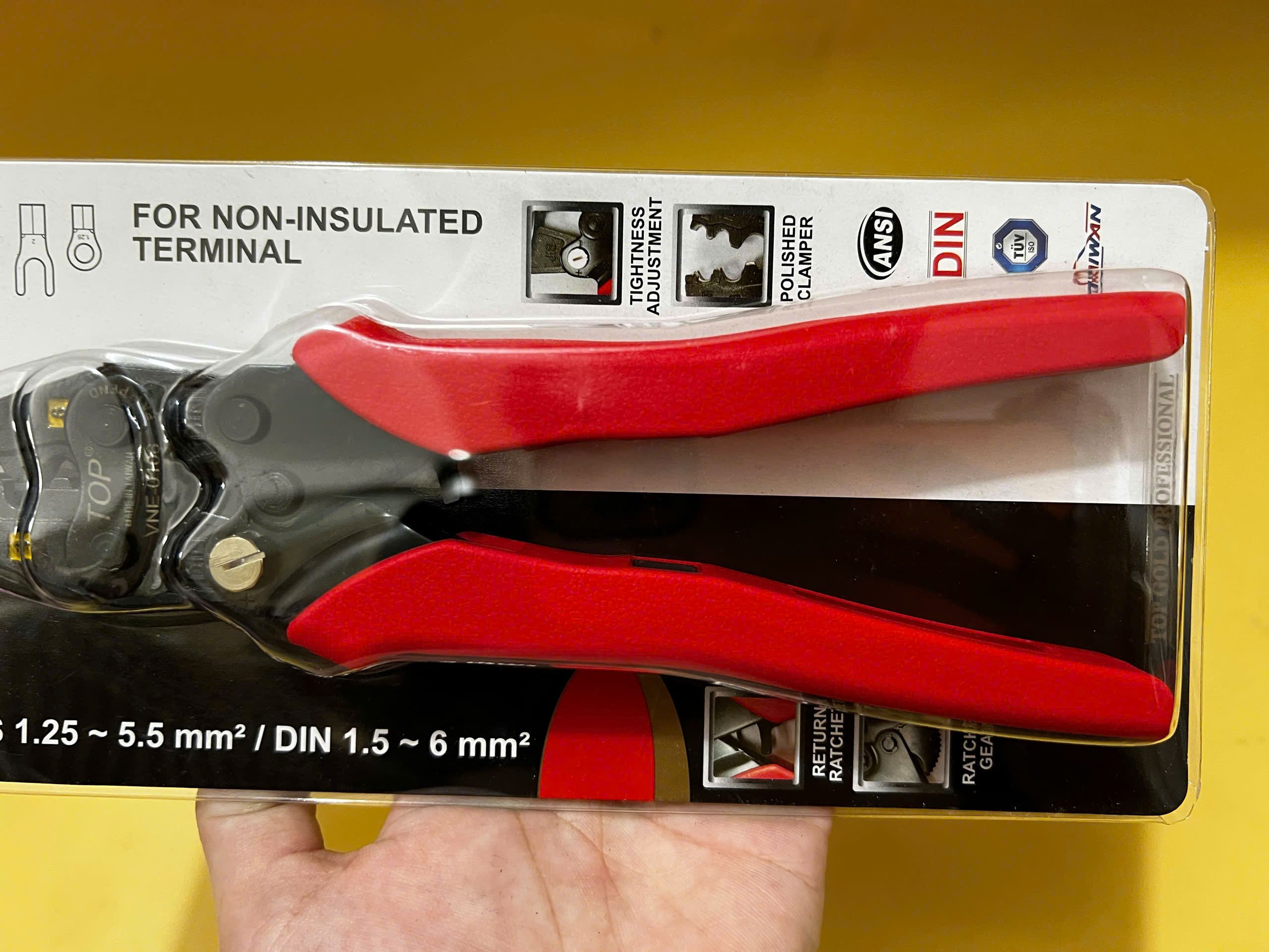 Kìm bấm cos trợ lực Top VNE-0106 – kìm bấm đầu cos dây điện chuẩn DIN JIS