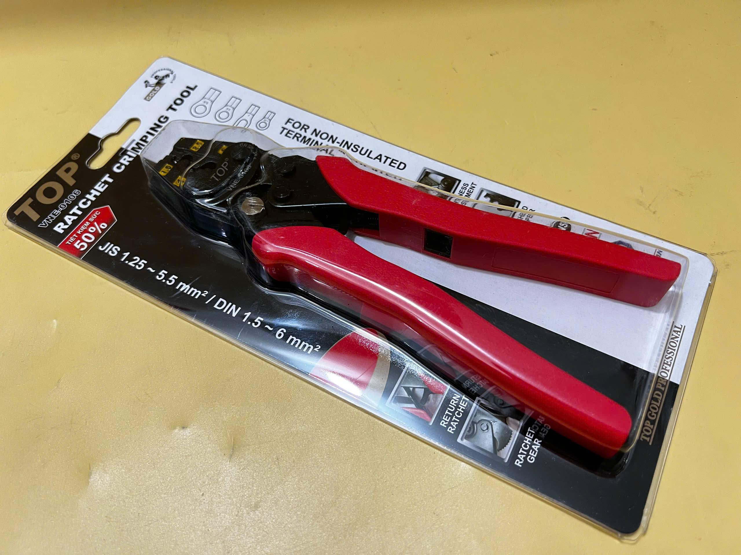 Kìm bấm cosse trợ lực Top VNE-0106 – kìm bấm cos DIN JIS chính hãng