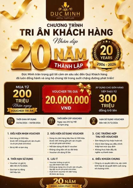 CHƯƠNG TRÌNH TRI ÂN KHÁCH HÀNG KỶ NIỆM 20 NĂM THÀNH LẬP CÔNG TY TNHH THƯƠNG MẠI VÀ DỊCH VỤ ĐỨC MINH