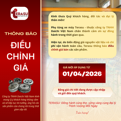 THÔNG BÁO ĐIỀU CHỈNH GIÁ SẢN PHẨM PHỤ TÙNG XE MÁY TERASU