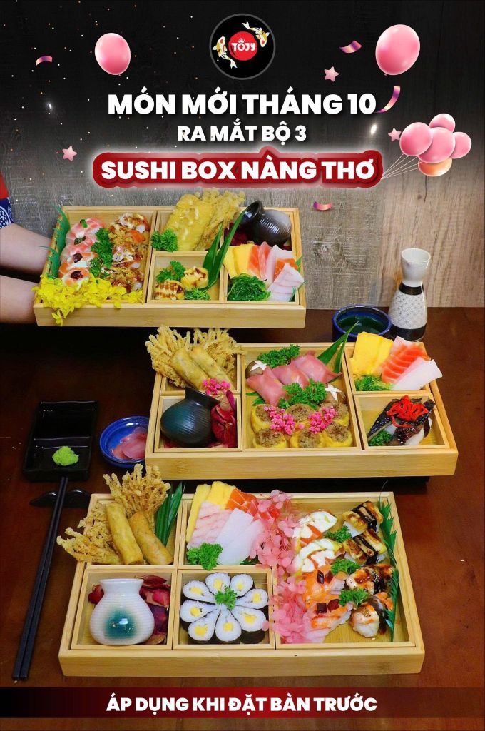 💐✨MÓN MỚI THÁNG 10 – TOJY RA MẮT 3 BOX SUSHI CHAY 💥ĐẶC BIỆT! CHỈ CÒN 179K (GIÁ GỐC 199K) KHI ĐẶT BÀN TRƯỚC