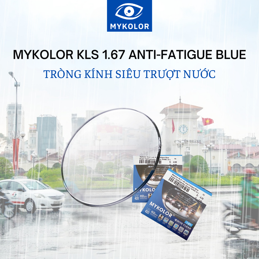 Tròng Kính Lái Xe Mykolor KLS 1.67 Anti-Fatigue Blue – Giải Pháp An Toàn Trong Mùa Mưa