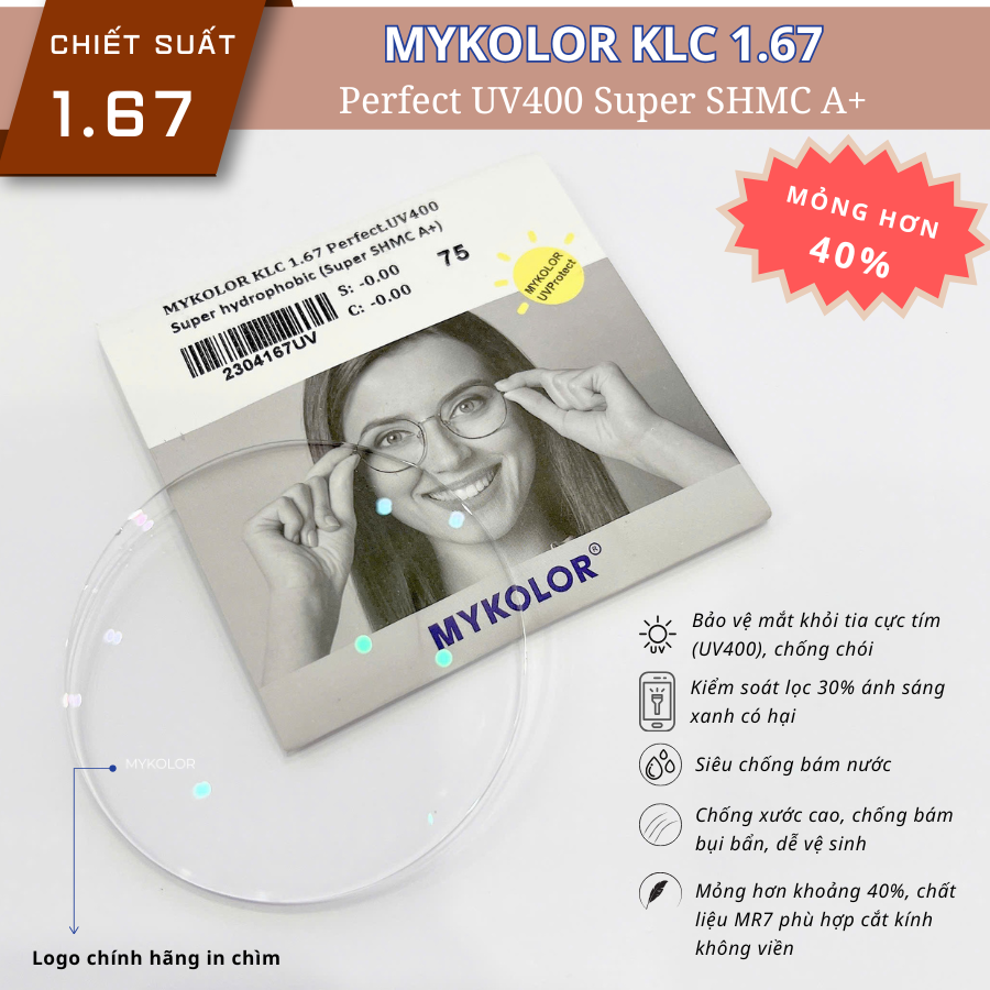 Tròng Kính Mykolor KLC 1.67 Perfect.UV400 – Lựa Chọn Hoàn Hảo Cho Đôi Mắt Cận