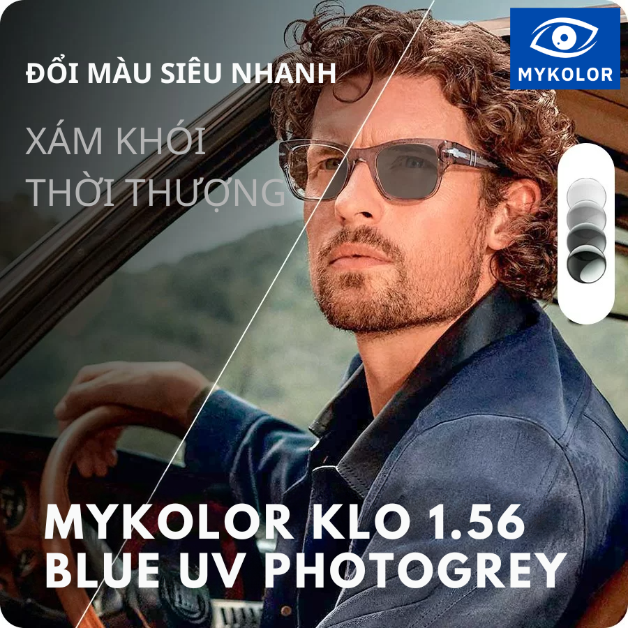 MYKOLOR KLO 1.56 BLUE UV PHOTOGREY – TRÒNG KÍNH XÁM KHÓI THỜI THƯỢNG, BẢO VỆ MẮT TOÀN DIỆN