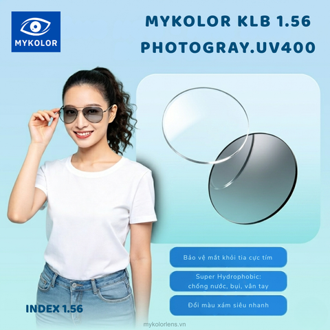 Tròng kính Mykolor KLB 1.56 Photogray.UV400 – Giải pháp đổi màu thông minh bảo vệ mắt toàn diện