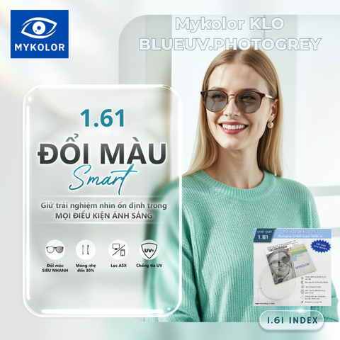 Tròng kính đổi màu Mykolor KLO 1.61 BlueUV.Photogrey – Giải pháp bảo vệ mắt toàn diện cho cuộc sống hiện đại