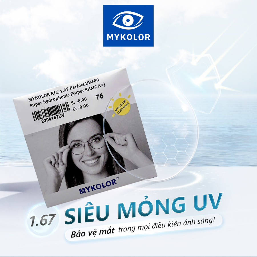 Tròng kính Mykolor KLC 1.67 Perfect UV400 – Giải pháp siêu mỏng bảo vệ mắt toàn diện