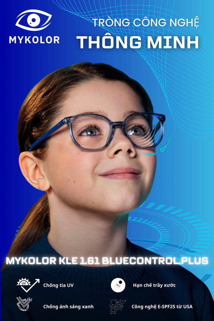 Tròng kính công nghệ Mykolor KLE 1.61 BlueControl Plus – Giải pháp bảo vệ mắt toàn diện trong thời đại số