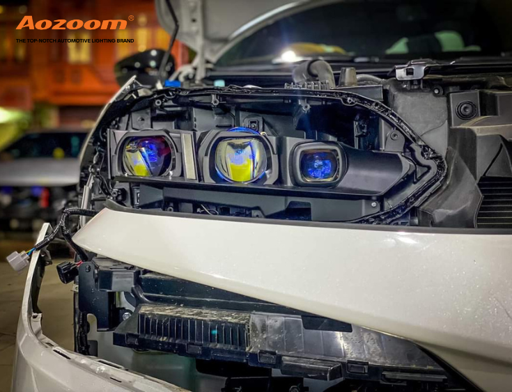 A Bi-LED projector uses LED chips, reflectors and lenses to shape light into a clear and focused beam