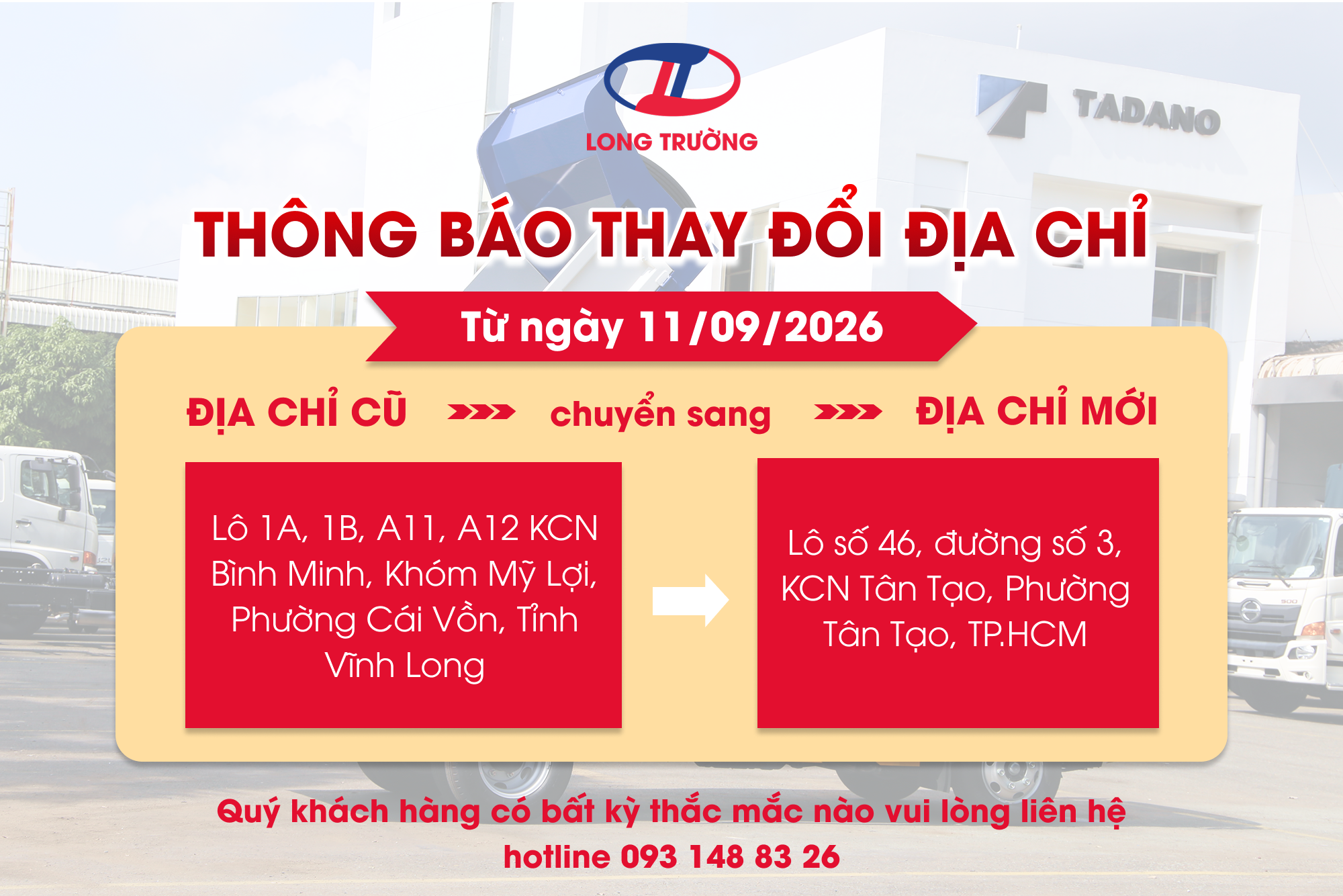 THÔNG BÁO THAY ĐỔI ĐỊA CHỈ