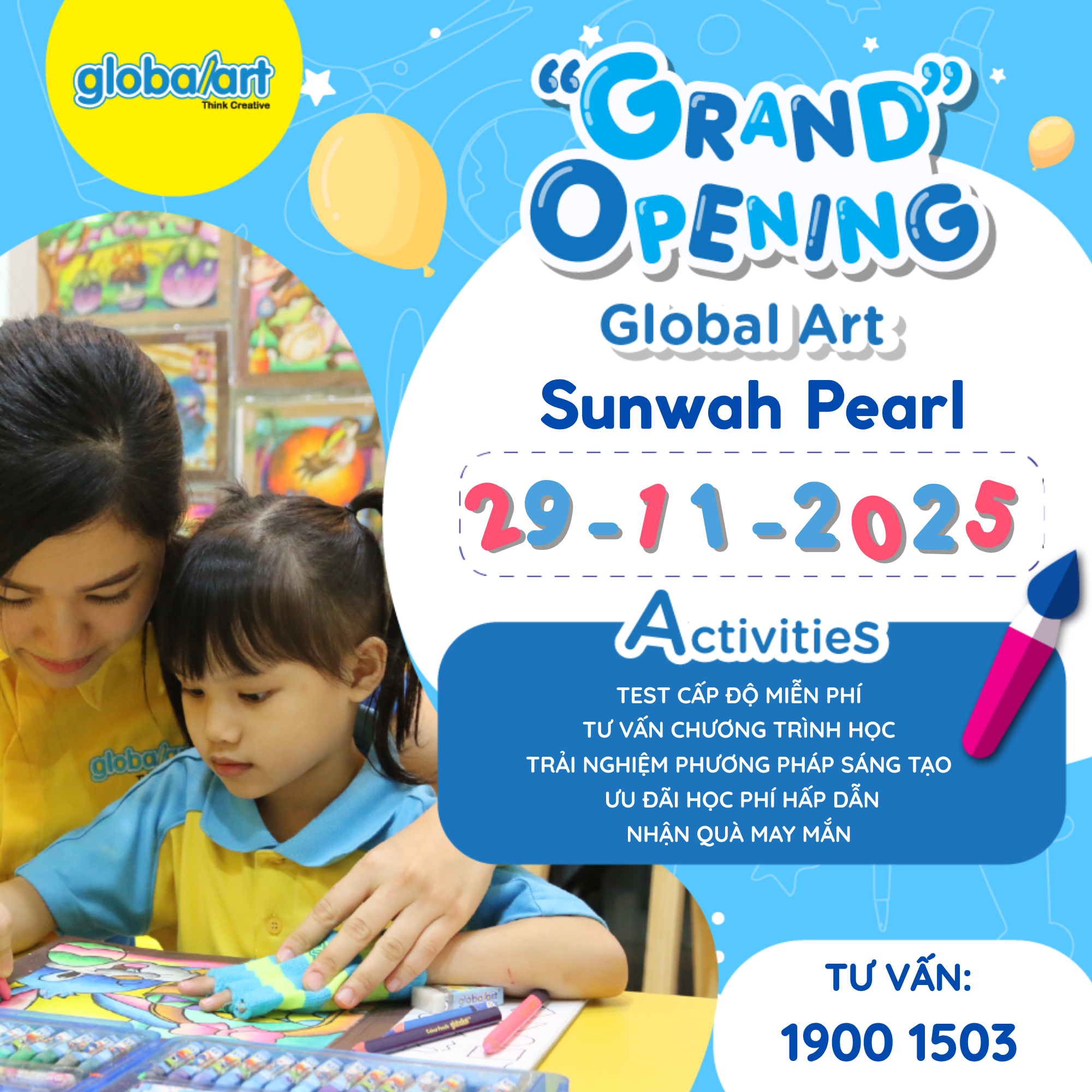 🎉 Grand Opening Global Art Sunwah Pearl – Đăng Ký Trải Nghiệm Mỹ Thuật Miễn Phí Cho Bé
