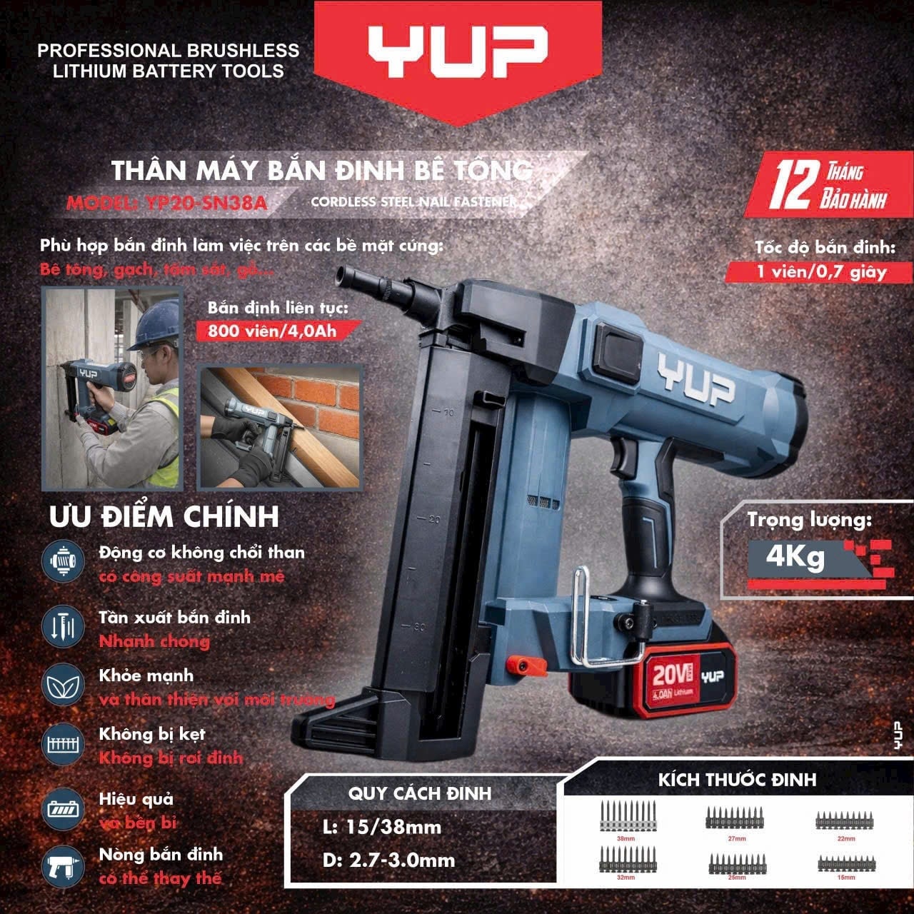 🔥GIẢM NGAY 10% – MÁY BẮN ĐINH BÊ TÔNG YUP YP20-SN38A 🔥