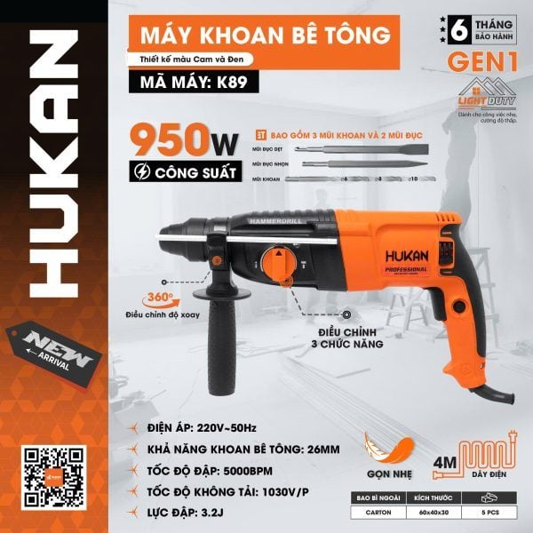 Máy Khoan Bê Tông 3 chức năng HUKAN K89
