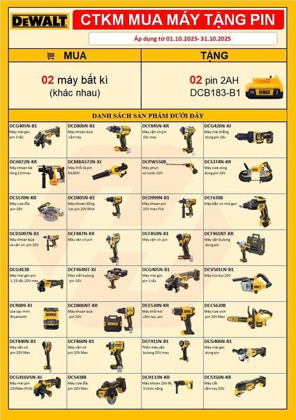 CTKM DEWALT – MUA MÁY TẶNG PIN