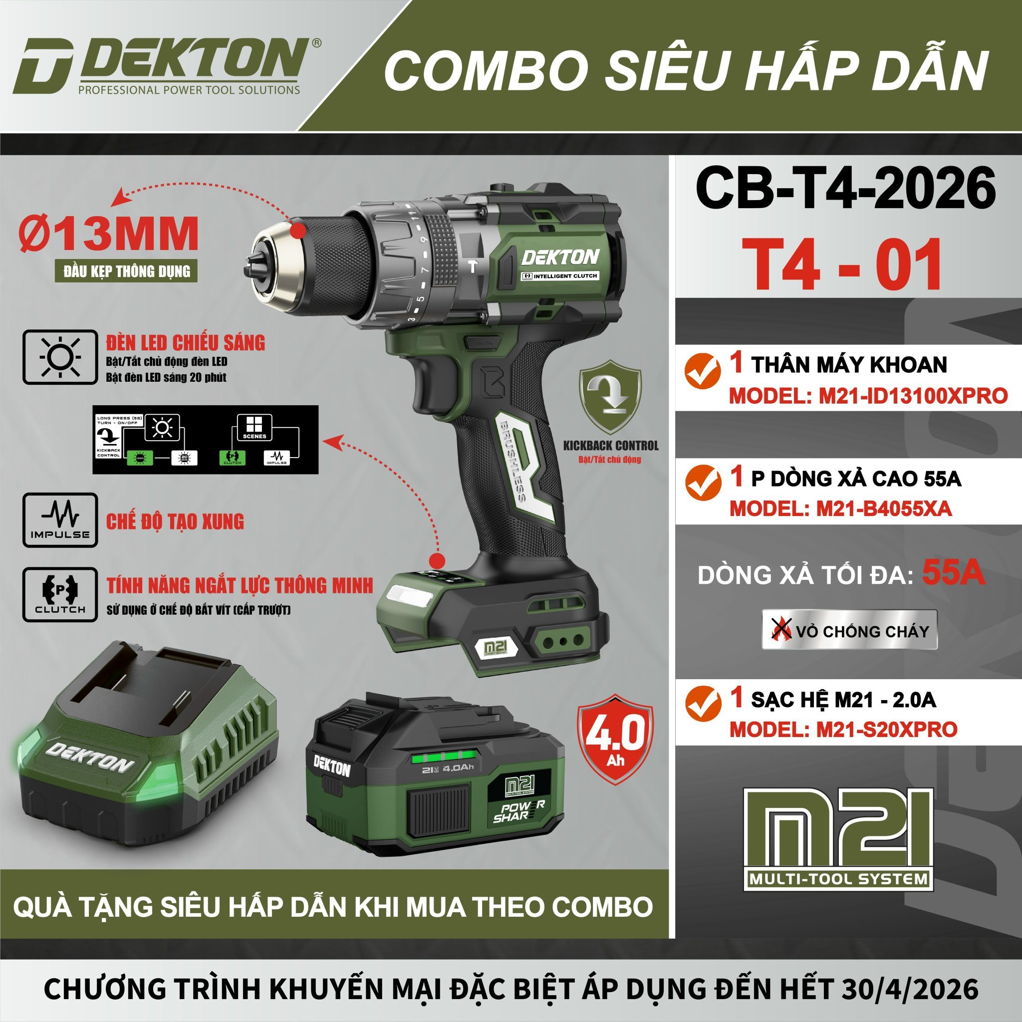 Combo máy khoan Dekton M21-ID13100