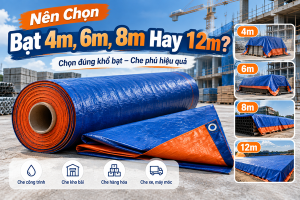 1 Cuộn Bạt Xanh Cam Che Được Bao Nhiêu m²? Bảng Tính Theo Khổ 4m, 6m, 8m, 12m
