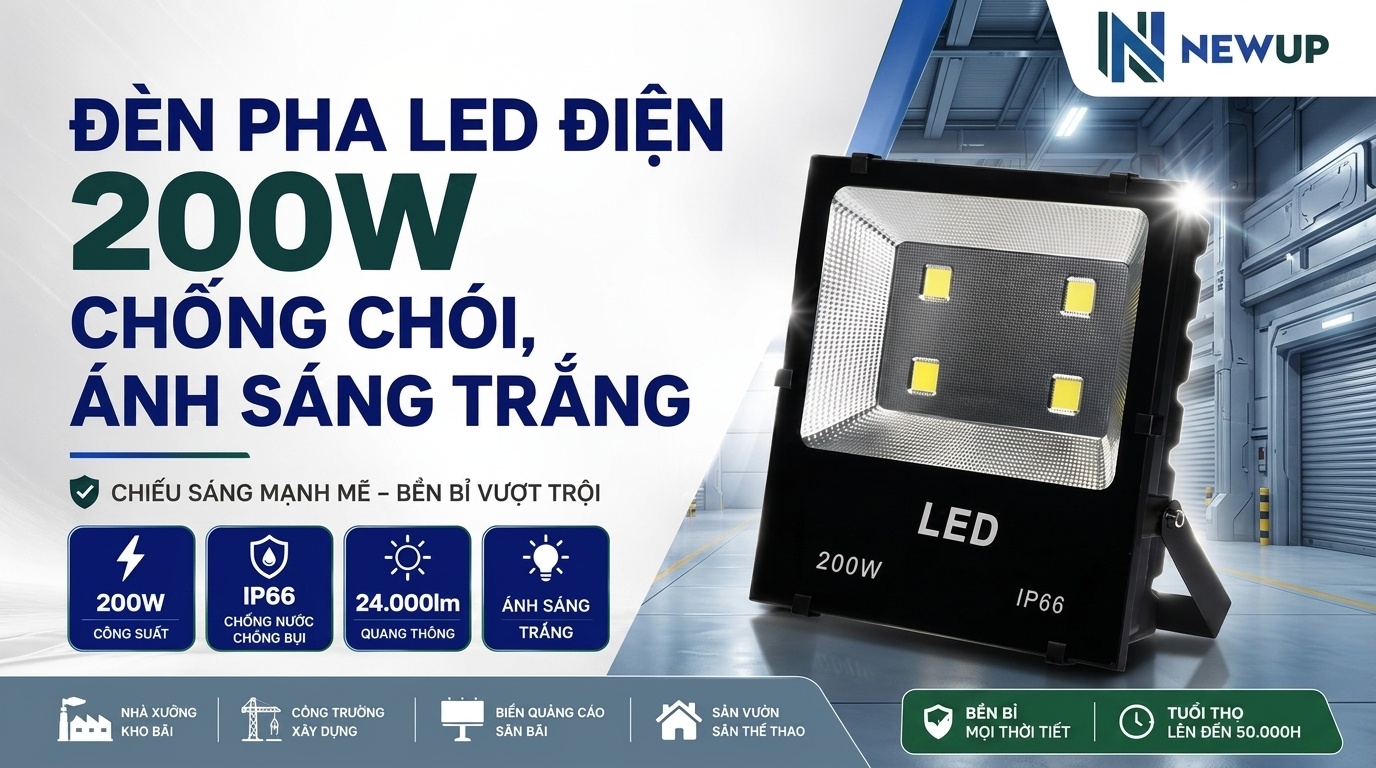 ĐÈN PHA LED ĐIỆN 200W CHỐNG CHÓI, ÁNH SÁNG TRẮNG