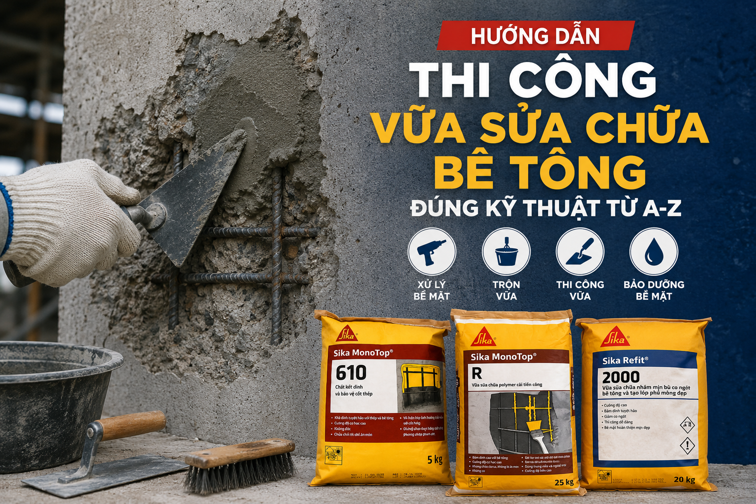 Hướng Dẫn Thi Công Vữa Sửa Chữa Bê Tông Đúng Kỹ Thuật Từ A-Z