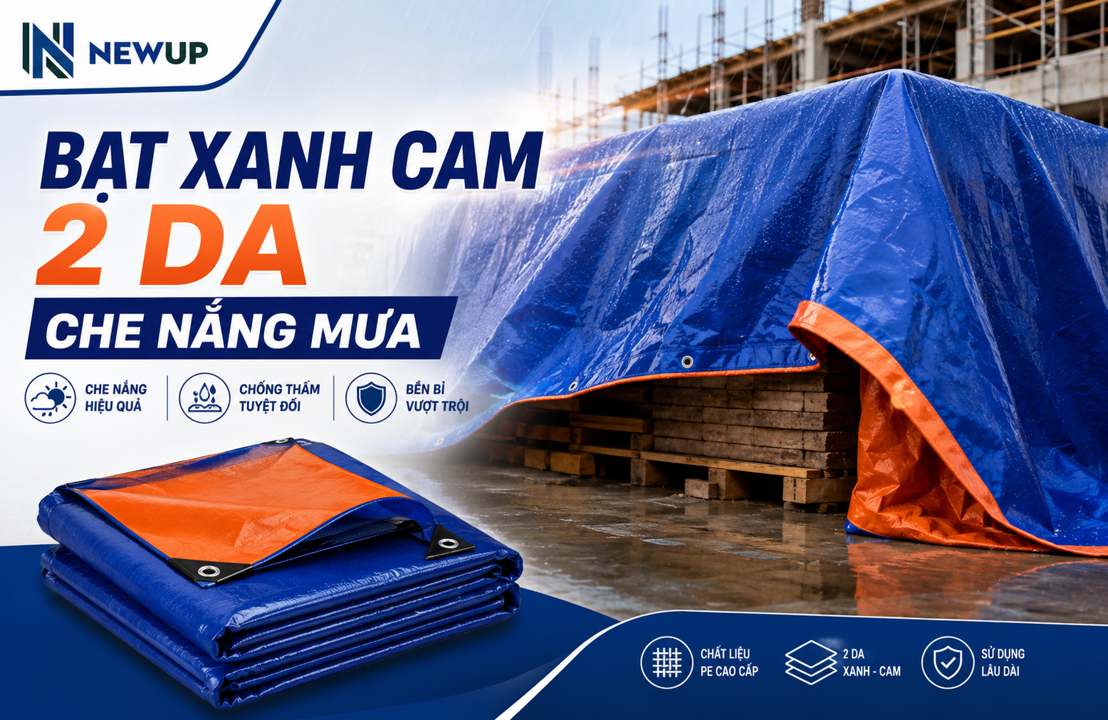 BẠT XANH CAM 2 DA CHE NẮNG MƯA