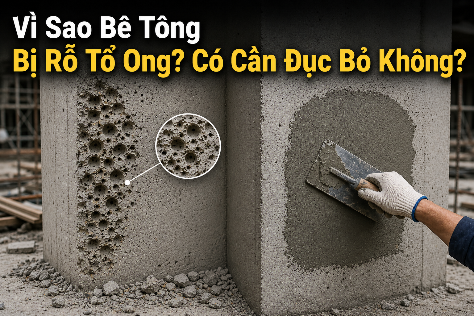 VÌ SAO BÊ TÔNG BỊ RỖ TỔ ONG? CÓ CẦN ĐỤC BỎ KHÔNG?
