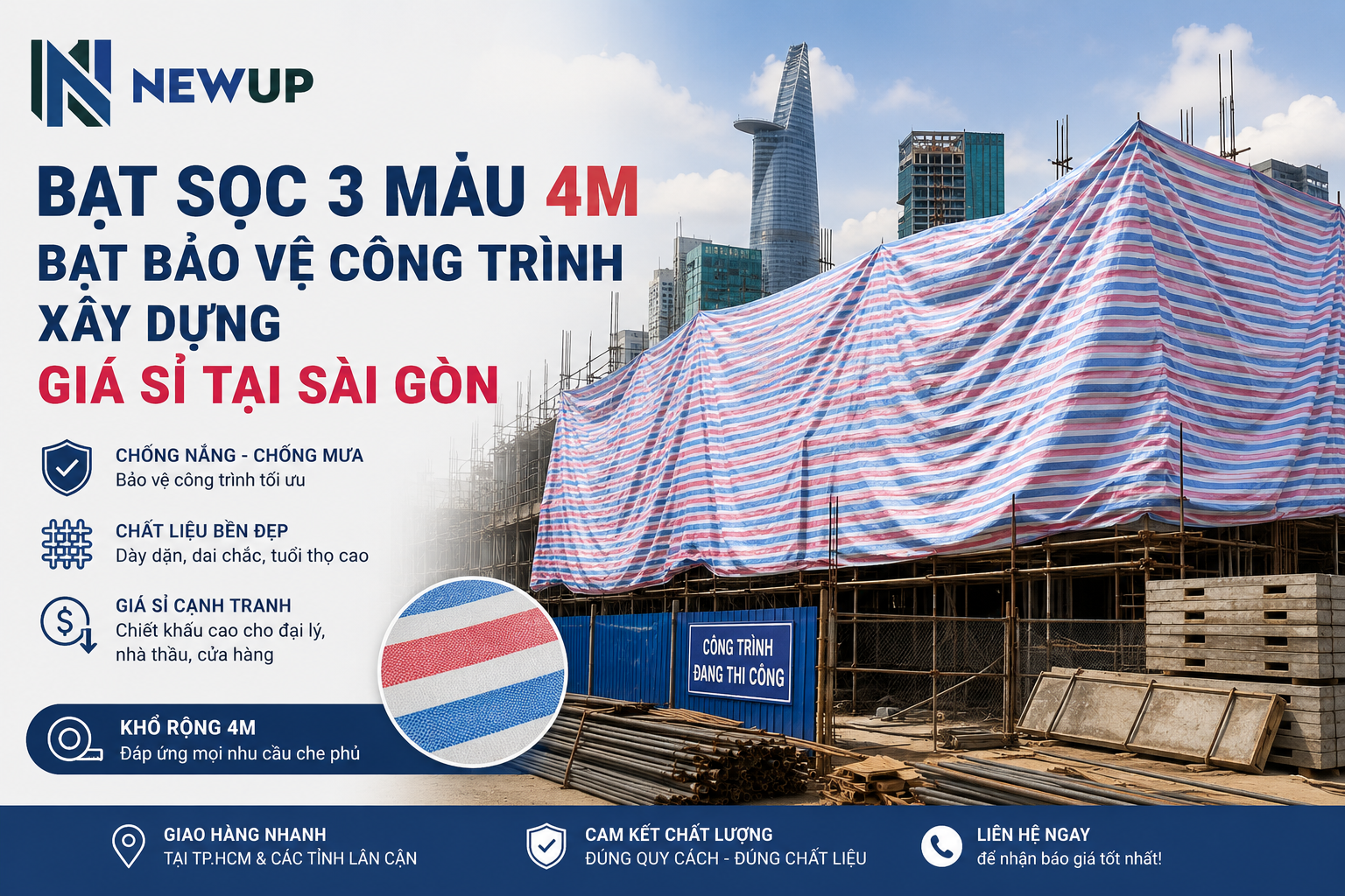 BẠT SỌC 3 MÀU 4M, BẠT BẢO VỆ CÔNG TRÌNH XÂY DỰNG GIÁ SỈ TẠI SÀI GÒN