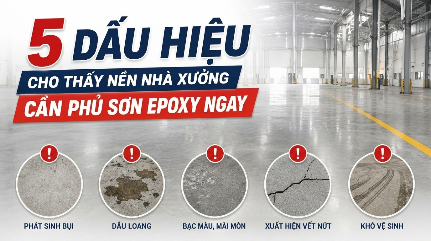 5 DẤU HIỆU CHO THẤY NỀN NHÀ XƯỞNG CẦN PHỦ SƠN EPOXY NGAY