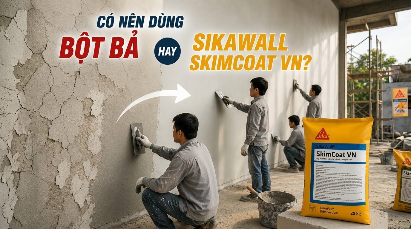 CÓ NÊN DÙNG BỘT BẢ HAY SIKAWALL SKIMCOAT VN? ĐÂU LÀ LỰA CHỌN TỐT HƠN CHO TƯỜNG TRƯỚC KHI SƠN?