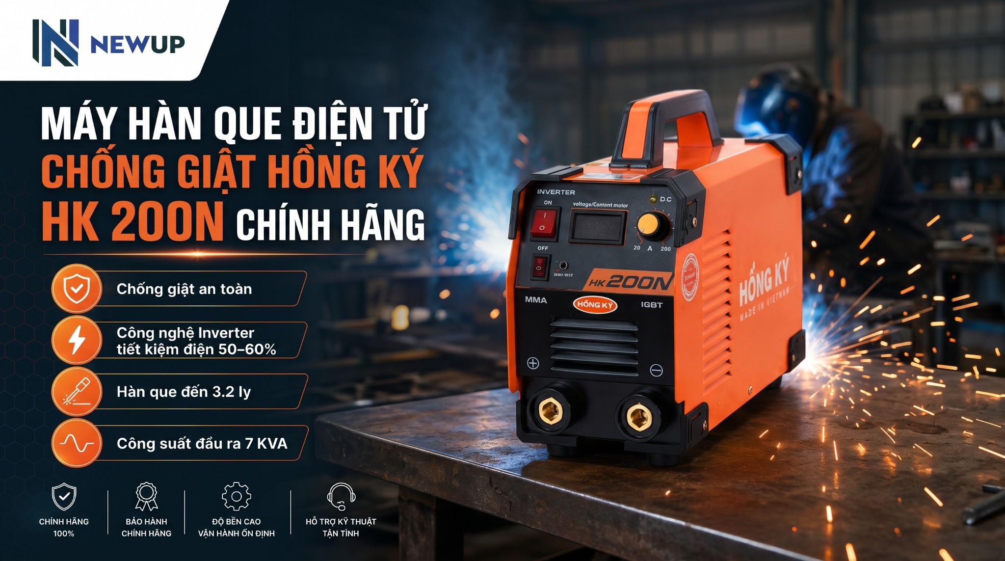 MÁY HÀN QUE ĐIỆN TỬ CHỐNG GIẬT HỒNG KÝ HK 200N CHÍNH HÃNG
