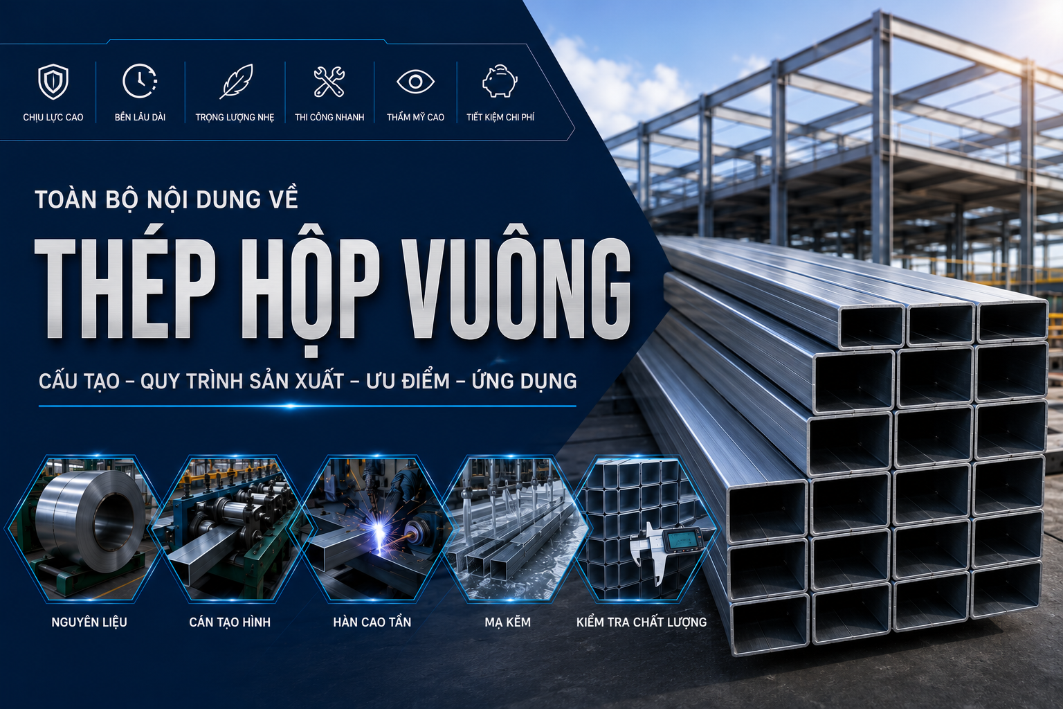 [GIẢI ĐÁP] THÉP HỘP VUÔNG LÀ GÌ? CẤU TẠO, QUY CÁCH, ƯU ĐIỂM VÀ ỨNG DỤNG