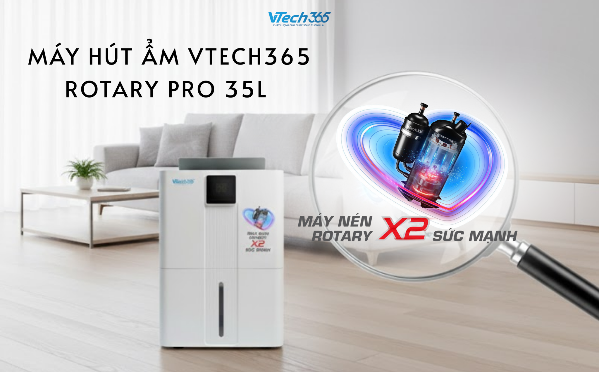 Máy hút ẩm VTech365 Rotary Pro 35L – Công nghệ cao cấp nâng tầm không gian sống