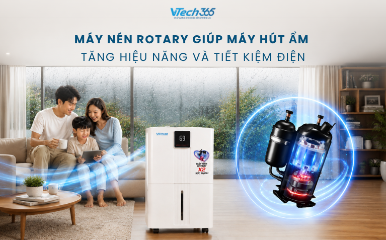 Máy nén Rotary giúp máy hút ẩm tăng hiệu năng và tiết kiệm điện