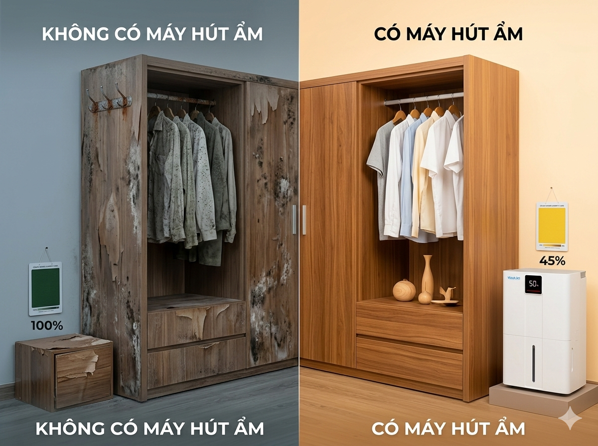 Vì sao đồ gỗ, tủ quần áo nhanh hỏng khi không có máy hút ẩm?