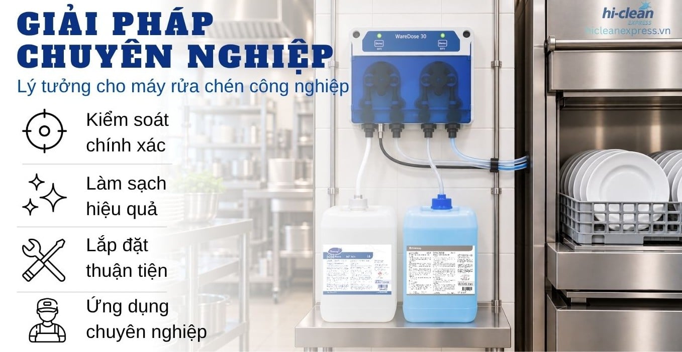 Hệ thống định lượng hóa chất tự động cho máy rửa chén công nghiệp