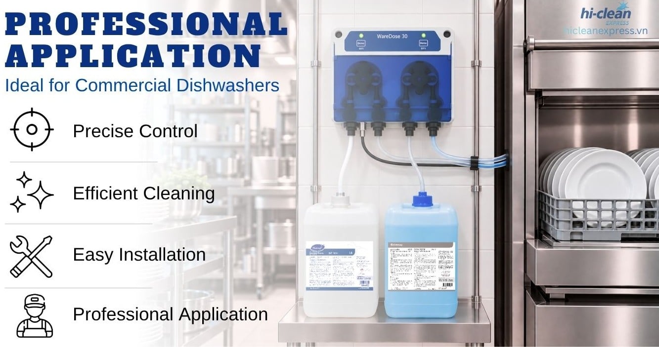 Automatic chemical dosing system for commercial dishwashers