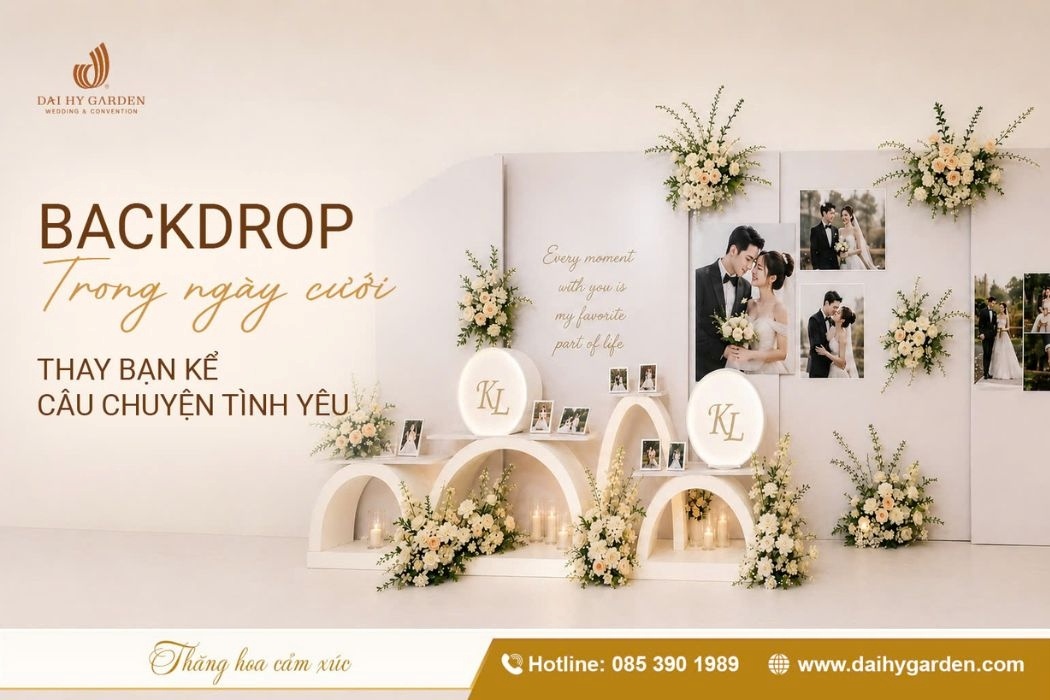 Backdrop Tiệc Cưới Thay Bạn Kể Câu Chuyện Tình Yêu