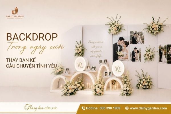 Backdrop Tiệc Cưới Thay Bạn Kể Câu Chuyện Tình Yêu