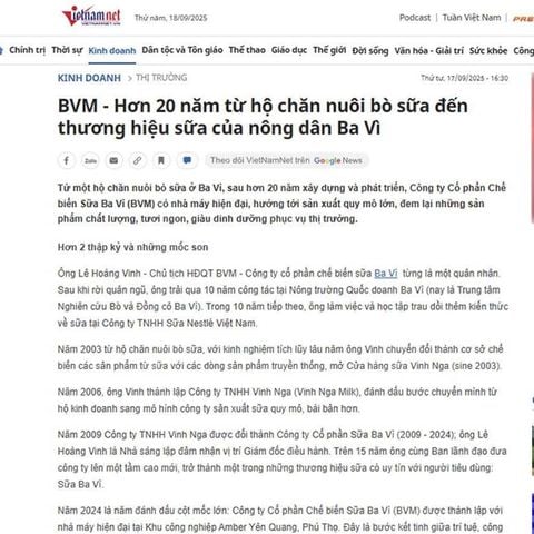 BVM - Hơn 20 năm từ hộ chăn nuôi bò sữa đến thương hiệu sữa của nông dân Ba Vì